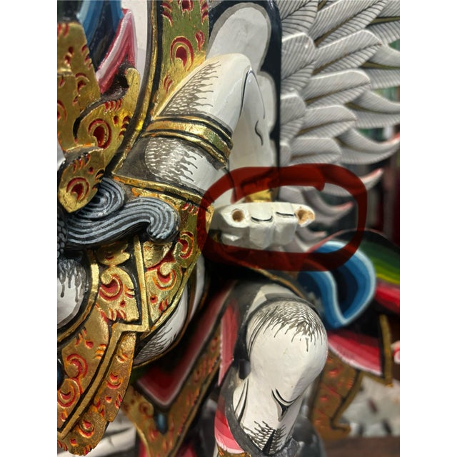 Asian Antique Large Hand-Carved Balinese Garuda Wood Statue Winged Hindu Figure For Sale - Image 3 of 11