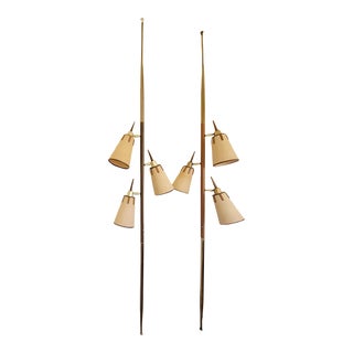 Early 1960s Danish Modern 3-Light Tension Pole Lamps - A Pair For Sale