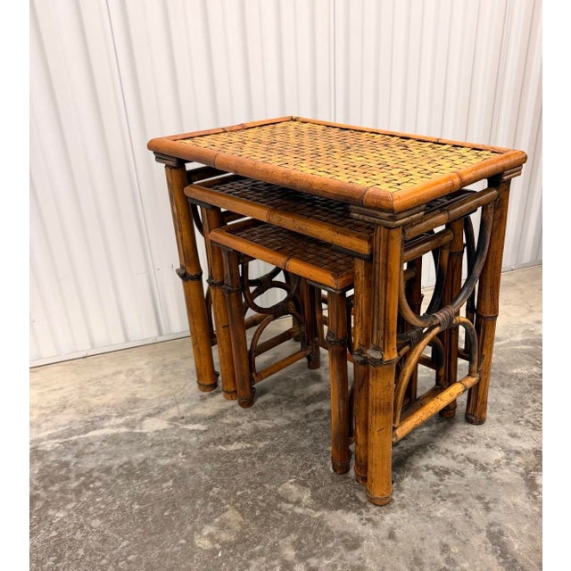 Vintage Chinoiserie Burnt Bamboo, Cane Nesting Tables - Set of 3 For Sale - Image 9 of 9