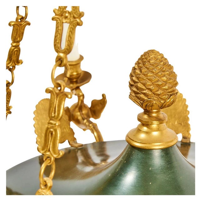 Mid 20th Century Empire Style Gilt and Green Metal Eight Light Chandelier With Bird Motif For Sale - Image 4 of 5