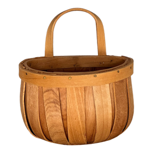 Mid 20th Century Vintage American Woven Slat Bentwood Basket With Wooden Handle