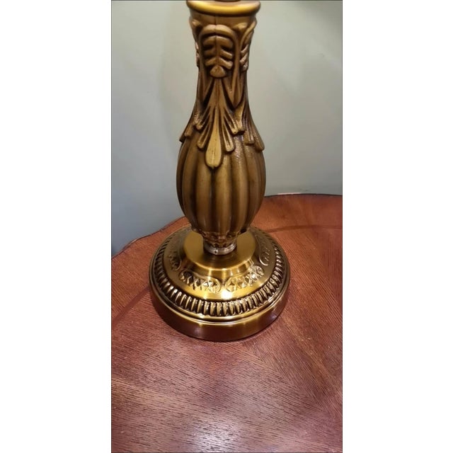 Metal Gold-Embroidered Pleated Fabric & Copper Lamp For Sale - Image 7 of 7