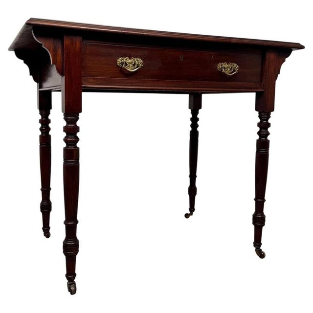 Early 20th Century Antique English Mahogany Writing Table with Green Leather Top For Sale - Image 12 of 12