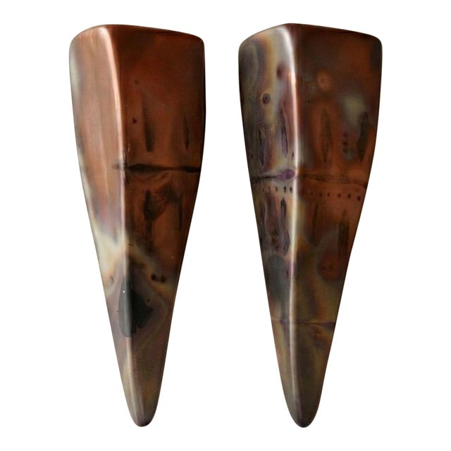 Monumental 15" Post-Modern Raku Ceramic Wall Sculptures Signed Colon For Sale