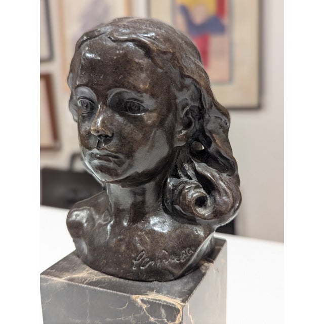 Bronze Antique French Bronze Child Bust on Black Marble Base For Sale - Image 8 of 9