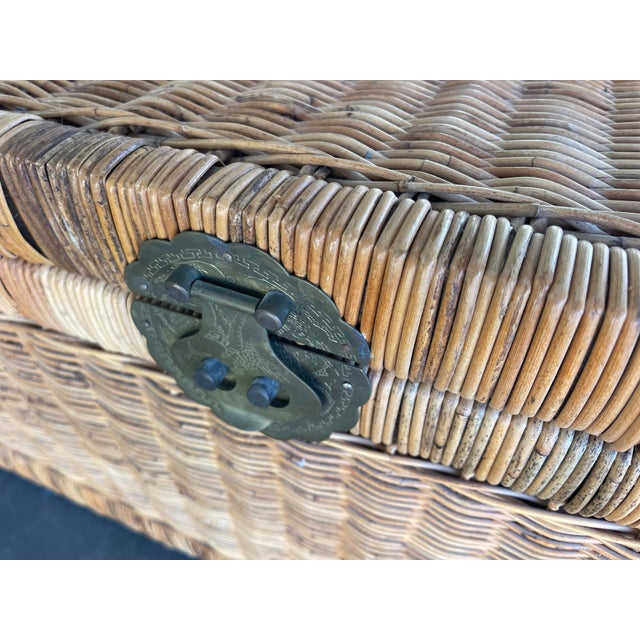 Brown Vintage Wicker Trunk, Storage Chest, Campaign, Regency, Boho For Sale - Image 8 of 11