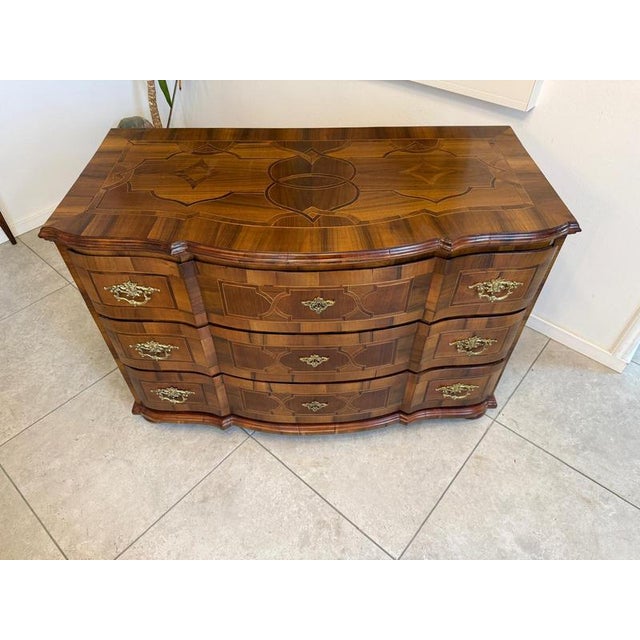 Baroque Chest of Drawers in Fruitwood Marquetry and Walnut For Sale - Image 14 of 18