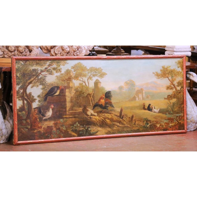 Decorate a den, breakfast room, or country estate wall with this charming antique pastoral painting. Crafted in France...