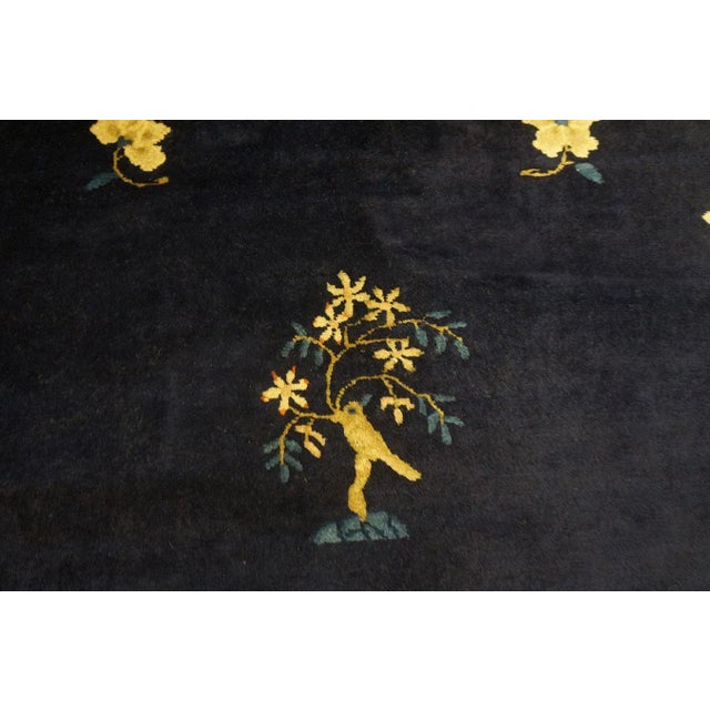 1900s Navy Floral Traditional Antique Chinese Peking Carpet Wool Knotted Rug For Sale - Image 9 of 14