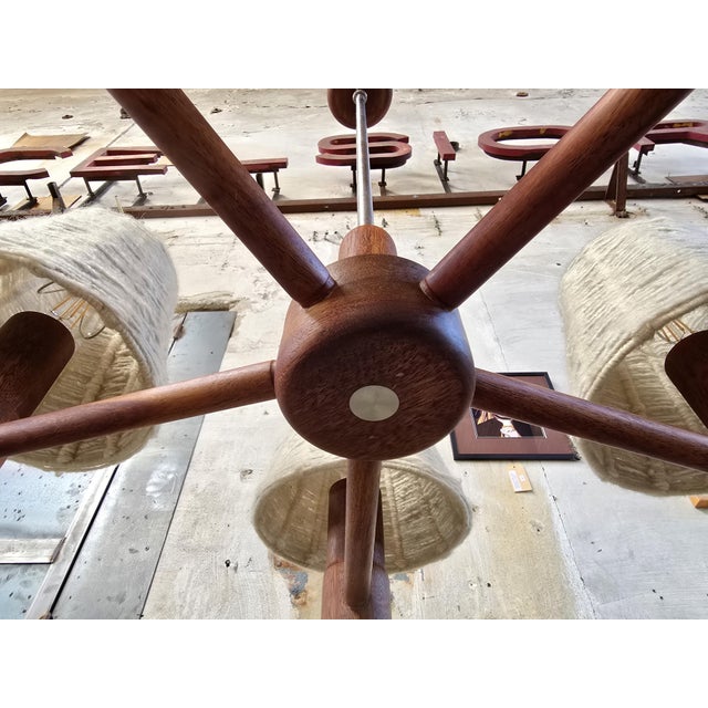 Vintage Teak and Wool 5-Arm Ceiling Light from Domus, Germany, 1970s For Sale - Image 13 of 17