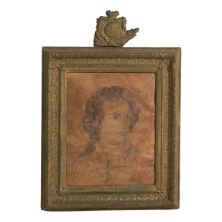 Antique Pencil Portrait in Gilded Frame, Central Europe, 1840 For Sale