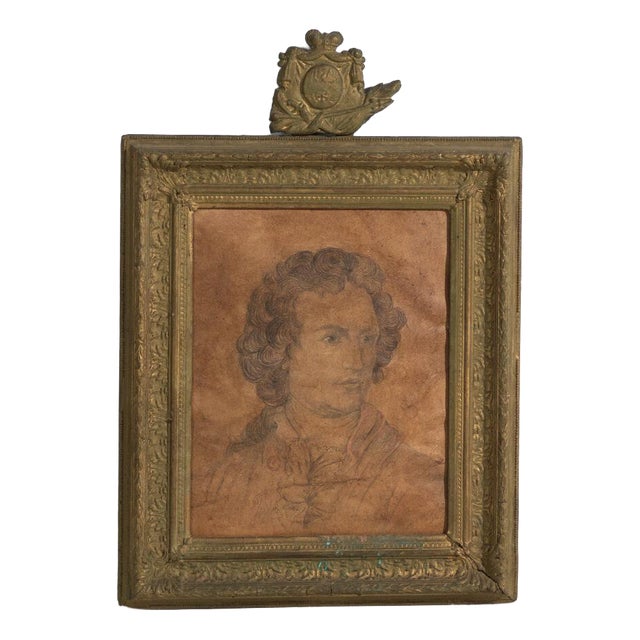 Antique Pencil Portrait in Gilded Frame, Central Europe, 1840 For Sale