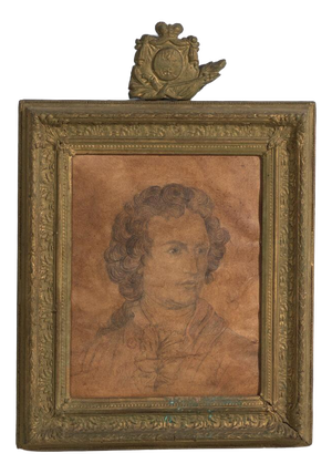 Antique Pencil Portrait in Gilded Frame, Central Europe, 1840