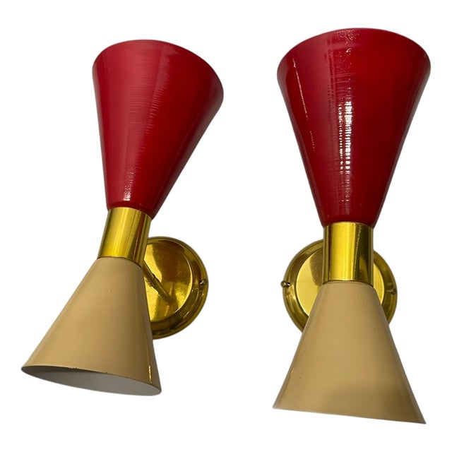 Vintage Conical Metal Brass Sconces, 1980s, Set of 2 For Sale