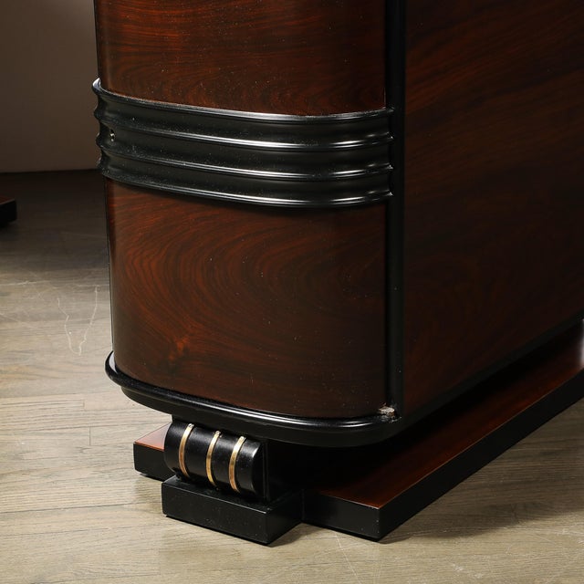 Brown Art Deco Machine Age Partner Desk in Rosewood With Ebonized Fluted Detailing For Sale - Image 8 of 18