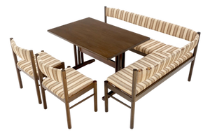 Danish Mid Century Modern L Shape Bench Chairs Dining Table Kitchen Dinette Set