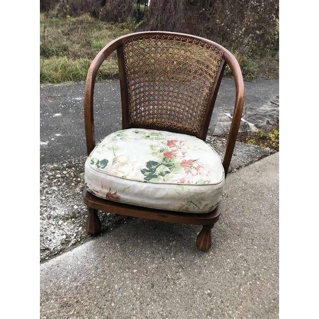 Wood Vintage Floral Fabric and Wood Armchair, 1950s For Sale - Image 7 of 8