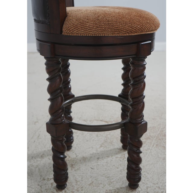 Wood Pair of Legacy Classic Leather Back Bar Stools For Sale - Image 7 of 16