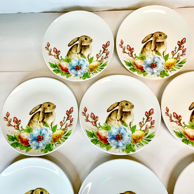 1990s Vintage Shabby Boho Chic Bunny Salad Plates - Set of 8 - Easter. For Sale - Image 12 of 14