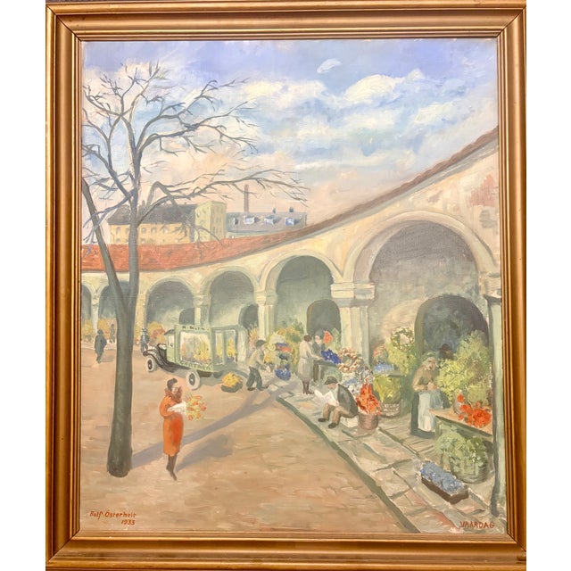 This charming post-impreshionistic painting of a flower market by Swedish artist Rolf Österholt, is dated to 1933. Titled...