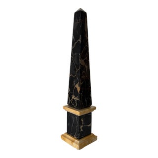 Vintage Italian Portoro Marble & Honey Onyx Obelisk, Made in Italy For Sale