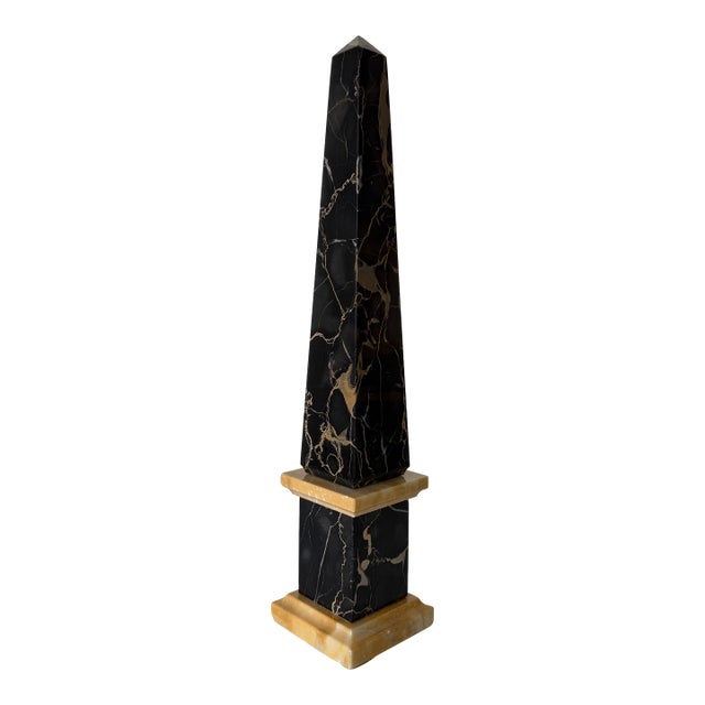 Vintage Italian Portoro Marble & Honey Onyx Obelisk, Made in Italy For Sale
