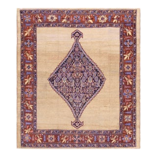 1880s Tan Camel Medallion Herati Antique Persian Bakshaiesh Rug 7' 6"x 9' Handknotted Wool Carpet For Sale