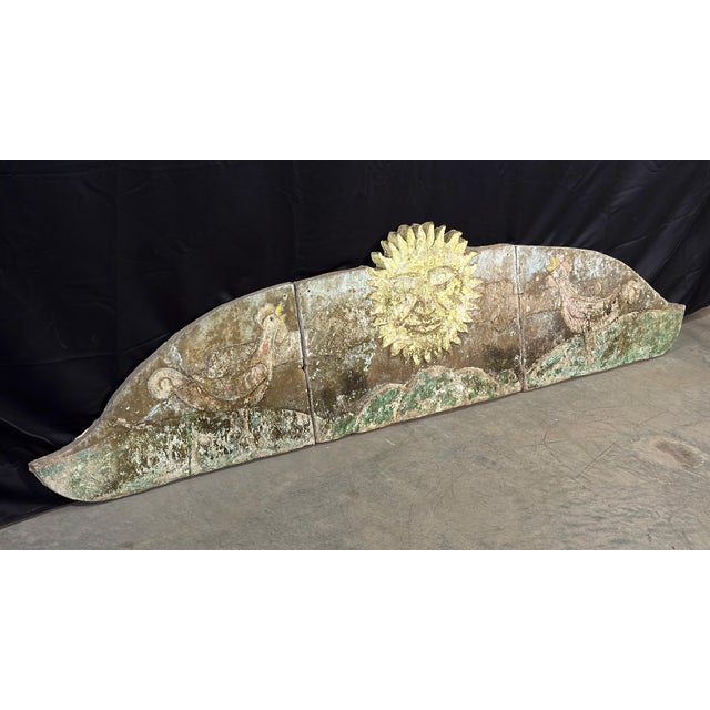 Rare 80" Vintage c.1940's Concrete Frieze Triptych Wall Mounted Garden Art - Sun & Roosters / Chickens For Sale In Providence - Image 6 of 13