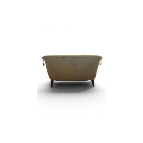 Antique Mustard Velvet Curved Sofa with Decorative Tassels For Sale - Image 3 of 7