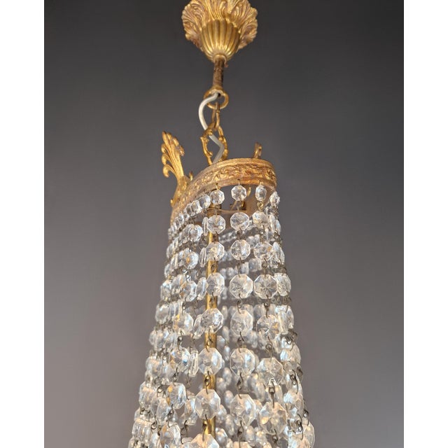 Vintage Empire Neoclassical Crystal Basket Brass Crystal Chandelier For Sale - Image 11 of 11