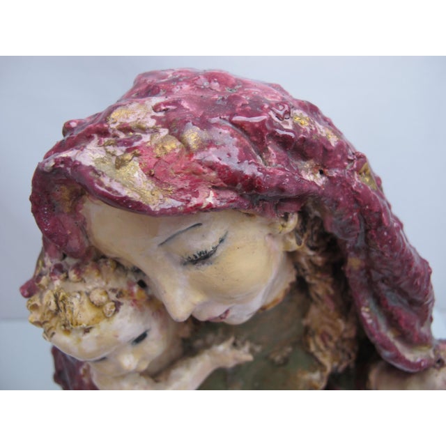 Susi Singer Terracotta Madonna With Blue Flower & Child 1951 Statue For Sale - Image 17 of 18