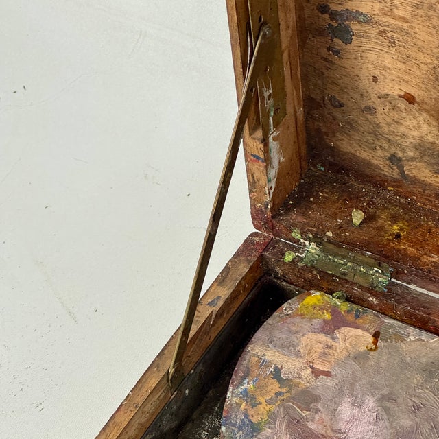 Brown Vintage Wood Artist Portable Painting Box With Used Palette and Remnant Paint For Sale - Image 8 of 14