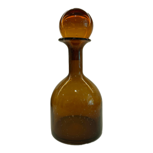 Mid-Century Amber Bubble Glass Decanter With Globe Stopper