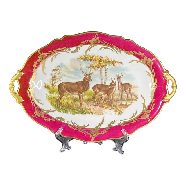 Large Antique Porcelain Plate from Giraud Limoges, France, 1920s For Sale