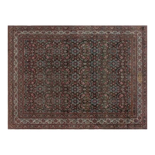 Antique Persian Tabriz Botanic Handmade Wool Rug For Sale