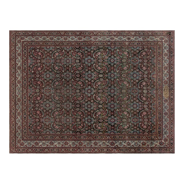 Antique Persian Tabriz Botanic Handmade Wool Rug For Sale
