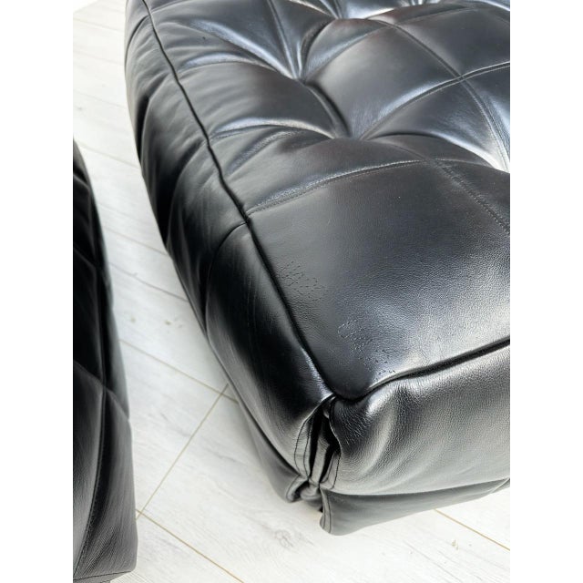 Black Set of Vintage Leather Kashima Seater and Ottoman by Michel Ducaroy for Ligne Roset, 1980s For Sale - Image 8 of 13