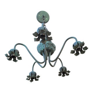 1960s Faux Verdigris 5-Arm Chandelier For Sale