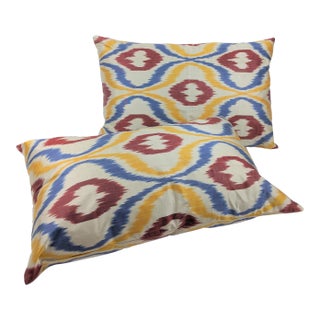 Uzbeki Handmade Ikat Silk Pillow Covers- A Pair For Sale