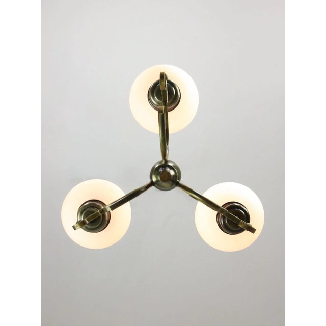 Vintage Italian Brass and Opaline Chandelier For Sale - Image 13 of 15