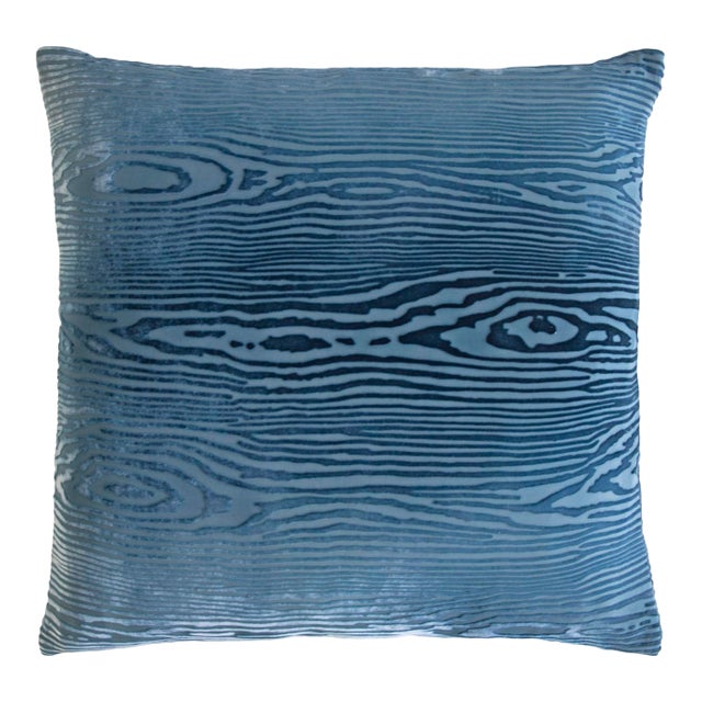Kevin O'Brien Woodgrain Faux Bois Denim Cut Velvet 24" Pillow For Sale