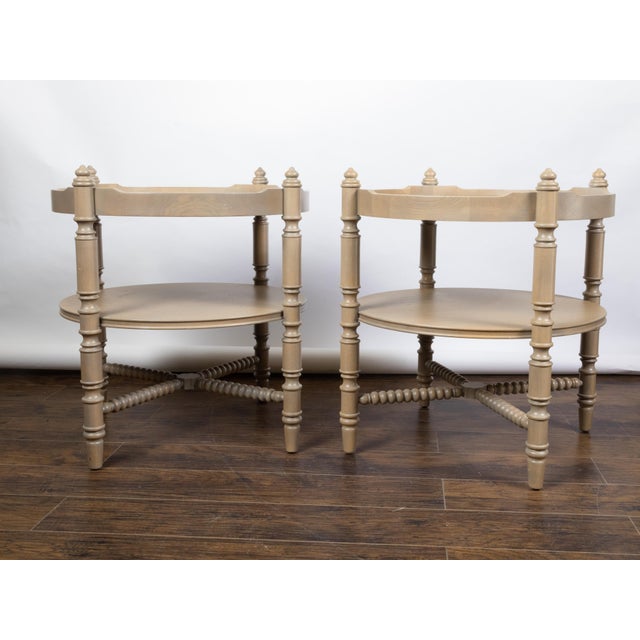 Pair of French Vintage Oak side Tables with Mirrored Tops and Turned Legs For Sale - Image 9 of 9