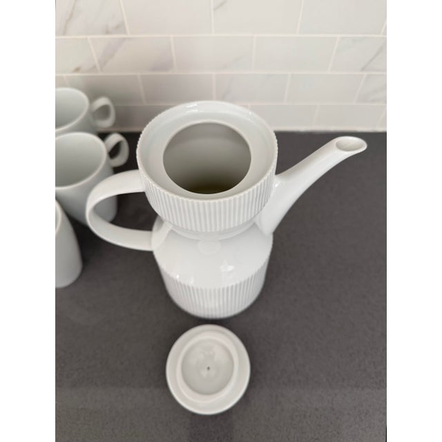 Ceramic Vintage MCM German White Porcelain Hot Chocolate / Coffee / Tea Set for 4 For Sale - Image 7 of 9