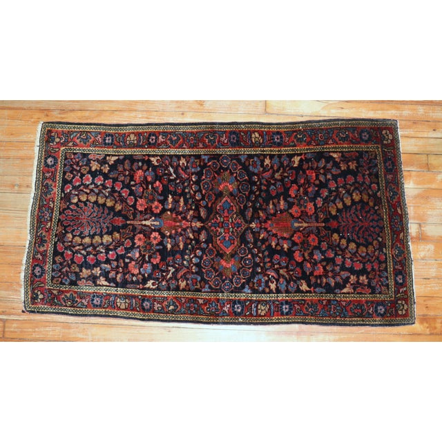Early 20th Century Early 20th Century Navy sarouk Mini Rug rug no.j3290 For Sale - Image 5 of 5