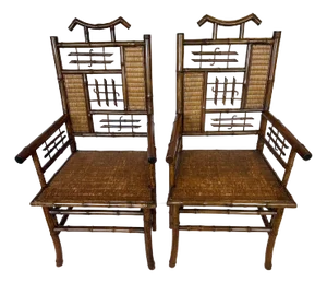 Antique Chinese Rattan & Bamboo Armchairs -a Pair
