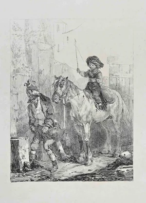 Nicolas Toussaint Charlet, Young Boy Rider, Original Etching, Mid 19th-Century