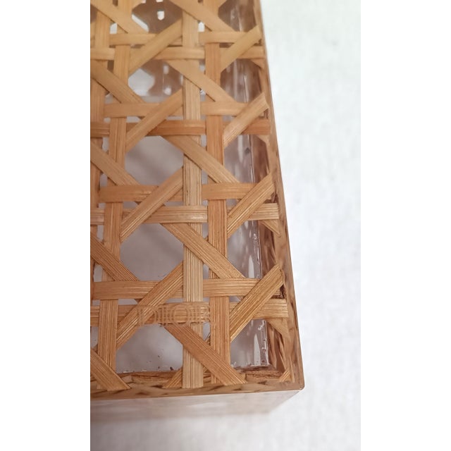 Mid-Century Modern Mid-Century Modern Acrylic Glass and Vienna Straw Box from Christian Dior, 1980s For Sale - Image 3 of 11