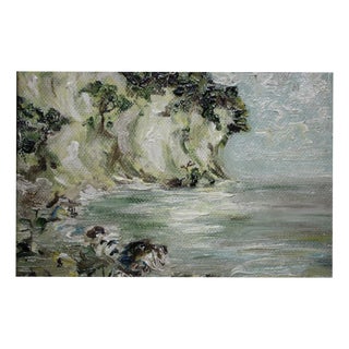 Cliffside Coast, Oil Painting on Cardboard, Framed For Sale