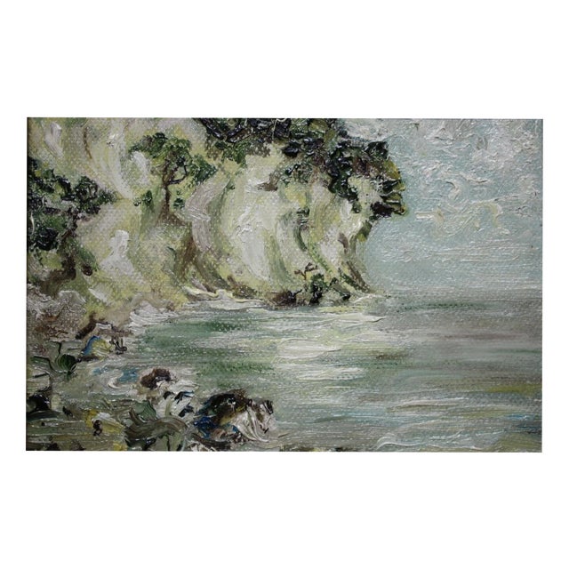 Cliffside Coast, Oil Painting on Cardboard, Framed For Sale