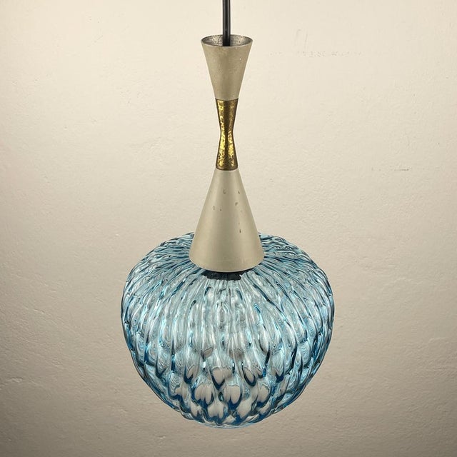 Vintage Blue Murano Pendant Lamp from Stilnovo, 1950s For Sale - Image 9 of 15